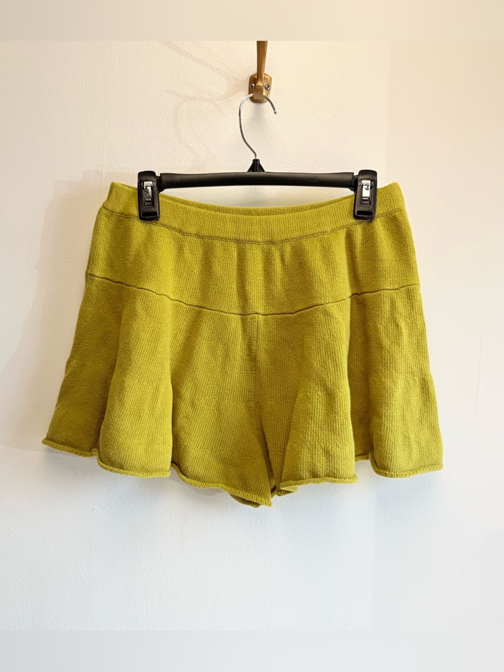 Free People Beach Chartreuse Green Cotton Knit Flutter Shorts Medium